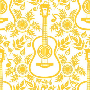 Elle çizilmiş gitarla kusursuz desen. vektör illüstrasyonu.