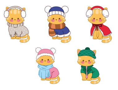 Hayvanların stok vektör simgeleri. Değişik pozları olan kediler. Miyav şirin çizgi film. Küçük sevimli kediler.