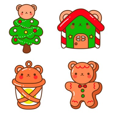 Şirin Noel simgeleri koleksiyonu. Noel karakterleri vektör simgeleri. Noel süslemesi. Sevimli simge xmas günü koleksiyonu.      