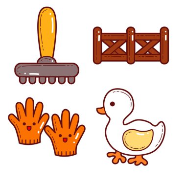 Çiftlik karikatür simgeleri kümesi, vektör illüstrasyonu      