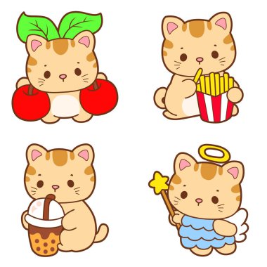 Sevimli çizgi film kedilerinin çıkartmaları.