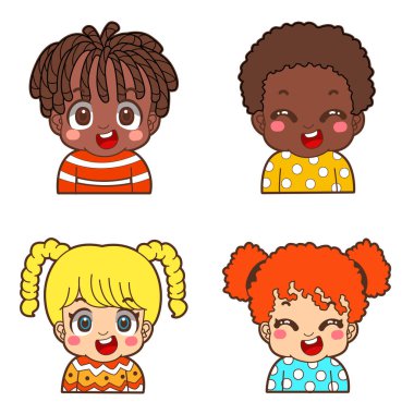Beyaz arka planda izole edilmiş bir grup şirin çocuk simgesi