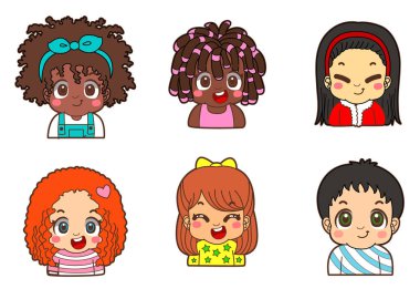 Beyaz arka planda izole edilmiş bir grup şirin çocuk simgesi