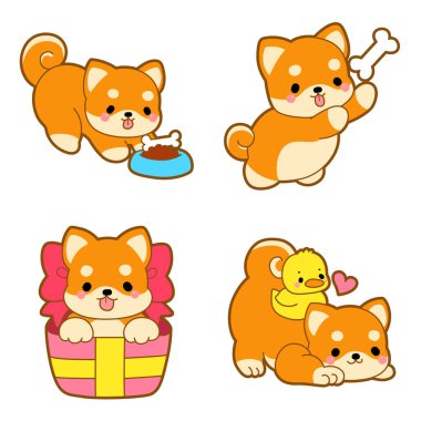 Shiba-inu köpeklerinden oluşan farklı çizgi film setleri.