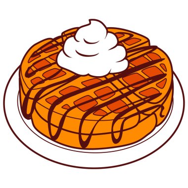 Kalın çikolata ve kremayla servis edilen waffle 'lar.