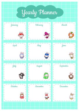 Güzel el çizimi pastel renkler. Günlük çizelge çizelgesi çizimi. Mavi arkaplan ve ay listesine sahip yıllık planlayıcı.