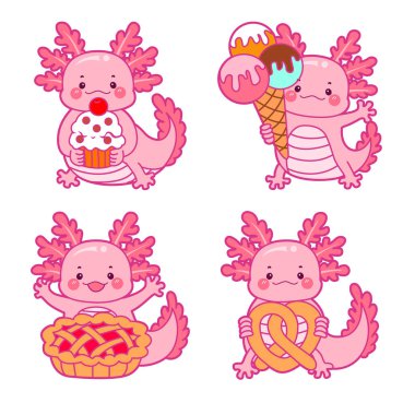 Şirin axolotl aktivite simgesi. Günlük çıkartmalarda komik pembe axolotl..