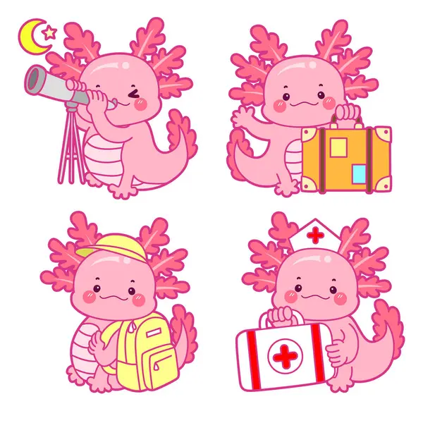 Şirin axolotl aktivite simgesi. Günlük çıkartmalarda komik pembe axolotl..