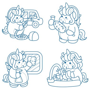 Çocuk kitabını boyamak için basılabilir tek boynuzlu at şablonları