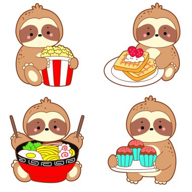 Cute sloth vector icon. Funny baby sloth animal series stock illustration. Slow life of fluffy sloth designs. clipart