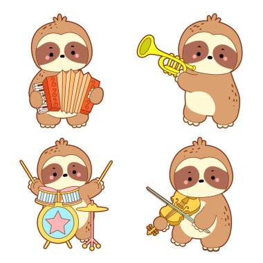 Şirin tembel hayvan vektör ikonu. Komik bebek miskin hayvan hayvan serisi örnekleri. Yumuşak tembelliğin yavaş yaşamı.