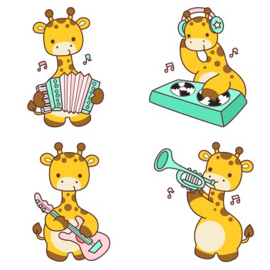 Bebek Zürafa 'dan İzole Edilmiş Vektör Stok Resimleri. Çeşitli aktiviteleri olan şirin zürafa hayvanları. Zürafa hayvanlarının komik etiketleri..