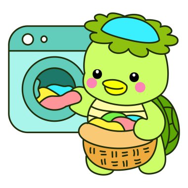 Kawaii Japon mitolojisi Kappa çıkartması. Şirin Kappa maskotu hayalet Japon..