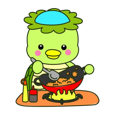 Kawaii Japon mitolojisi Kappa çıkartması. Şirin Kappa maskotu hayalet Japon..