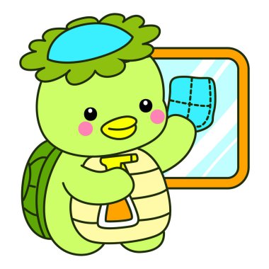 Kawaii Japon mitolojisi Kappa çıkartması. Şirin Kappa maskotu hayalet Japon..