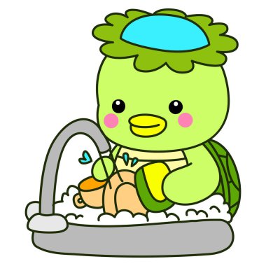 Kawaii Japon mitolojisi Kappa çıkartması. Şirin Kappa maskotu hayalet Japon..