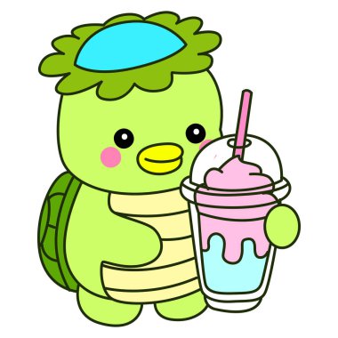 Kawaii Japon mitolojisi Kappa çıkartması. Şirin Kappa maskotu hayalet Japon..