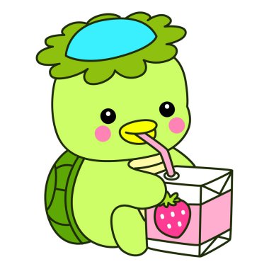 Kawaii Japon mitolojisi Kappa çıkartması. Şirin Kappa maskotu hayalet Japon..