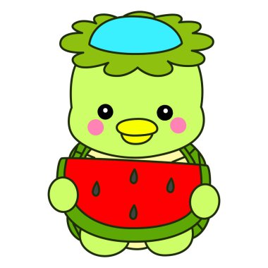 Kawaii Japon mitolojisi Kappa çıkartması. Şirin Kappa maskotu hayalet Japon..