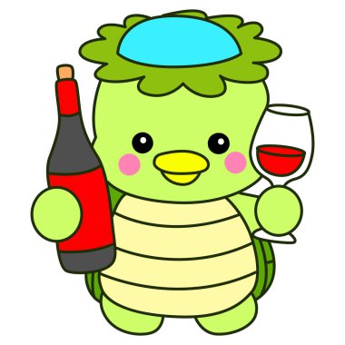 Kawaii Japon mitolojisi Kappa çıkartması. Şirin Kappa maskotu hayalet Japon..