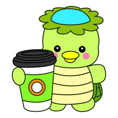 Kawaii Japon mitolojisi Kappa çıkartması. Şirin Kappa maskotu hayalet Japon..