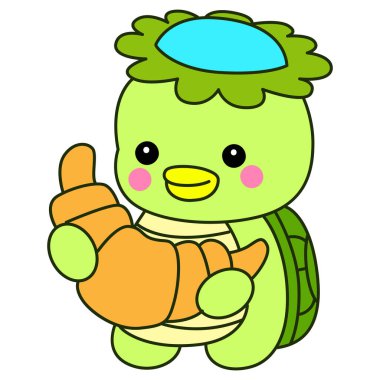 Kawaii Japon mitolojisi Kappa çıkartması. Şirin Kappa maskotu hayalet Japon..