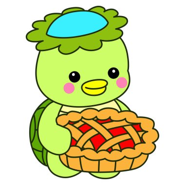 Kawaii Japon mitolojisi Kappa çıkartması. Şirin Kappa maskotu hayalet Japon..