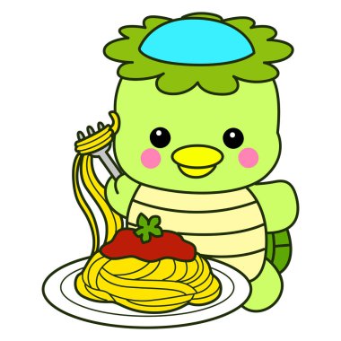 Kawaii Japon mitolojisi Kappa çıkartması. Şirin Kappa maskotu hayalet Japon..