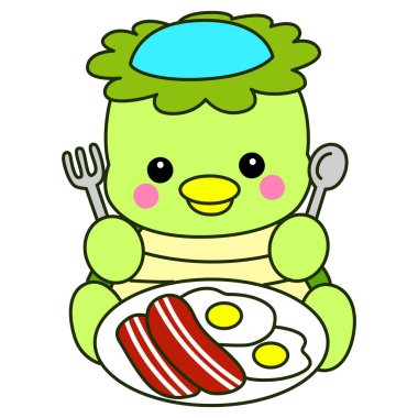 Kawaii Japon mitolojisi Kappa çıkartması. Şirin Kappa maskotu hayalet Japon..
