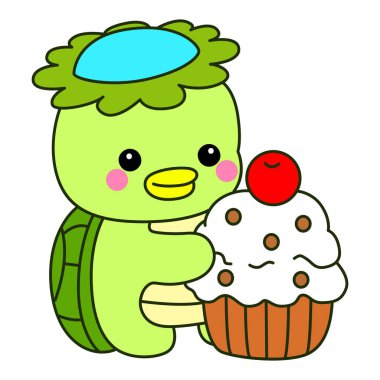 Kawaii Japon mitolojisi Kappa çıkartması. Şirin Kappa maskotu hayalet Japon..