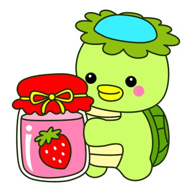 Kawaii Japon mitolojisi Kappa çıkartması. Şirin Kappa maskotu hayalet Japon..