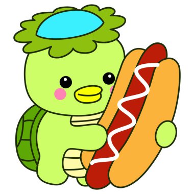 Kawaii Japon mitolojisi Kappa çıkartması. Şirin Kappa maskotu hayalet Japon..