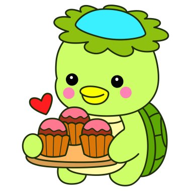 Kawaii Japon mitolojisi Kappa çıkartması. Şirin Kappa maskotu hayalet Japon..