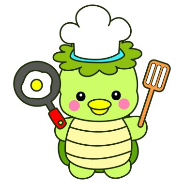 Kawaii Japon mitolojisi Kappa çıkartması. Şirin Kappa maskotu hayalet Japon..