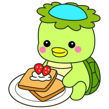 Kawaii Japon mitolojisi Kappa çıkartması. Şirin Kappa maskotu hayalet Japon..