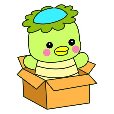 Kawaii Japon mitolojisi Kappa çıkartması. Şirin Kappa maskotu hayalet Japon..