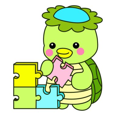 Kawaii Japon mitolojisi Kappa çıkartması. Şirin Kappa maskotu hayalet Japon..