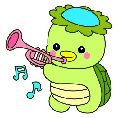 Kawaii Japon mitolojisi Kappa çıkartması. Şirin Kappa maskotu hayalet Japon..