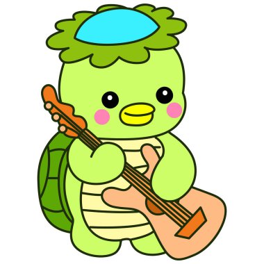 Kawaii Japon mitolojisi Kappa çıkartması. Şirin Kappa maskotu hayalet Japon..