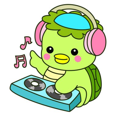 Kawaii Japon mitolojisi Kappa çıkartması. Şirin Kappa maskotu hayalet Japon..