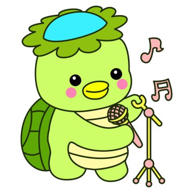 Kawaii Japon mitolojisi Kappa çıkartması. Şirin Kappa maskotu hayalet Japon..