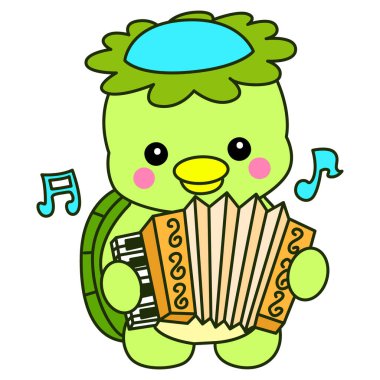 Kawaii Japon mitolojisi Kappa çıkartması. Şirin Kappa maskotu hayalet Japon..