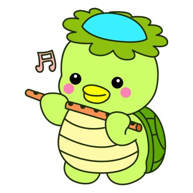 Kawaii Japon mitolojisi Kappa çıkartması. Şirin Kappa maskotu hayalet Japon..