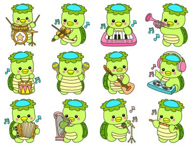 Kawaii Japon mitolojisi Kappa çıkartması. Şirin Kappa maskotu hayalet Japon..