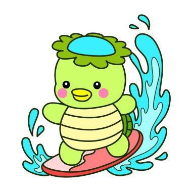 Kawaii Japon mitolojisi Kappa çıkartması. Şirin Kappa maskotu hayalet Japon..