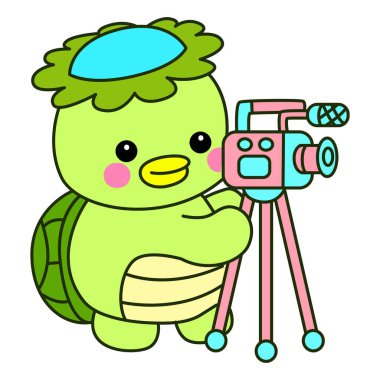 Kawaii Japon mitolojisi Kappa çıkartması. Şirin Kappa maskotu hayalet Japon..