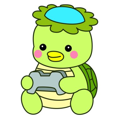 Kawaii Japon mitolojisi Kappa çıkartması. Şirin Kappa maskotu hayalet Japon..