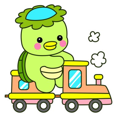 Kawaii Japon mitolojisi Kappa çıkartması. Şirin Kappa maskotu hayalet Japon..