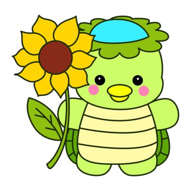 Kawaii Japon mitolojisi Kappa çıkartması. Şirin Kappa maskotu hayalet Japon..