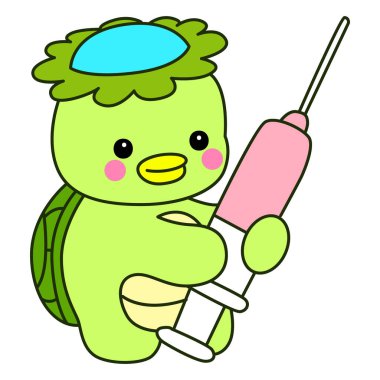 Kawaii Japon mitolojisi Kappa çıkartması. Şirin Kappa maskotu hayalet Japon..